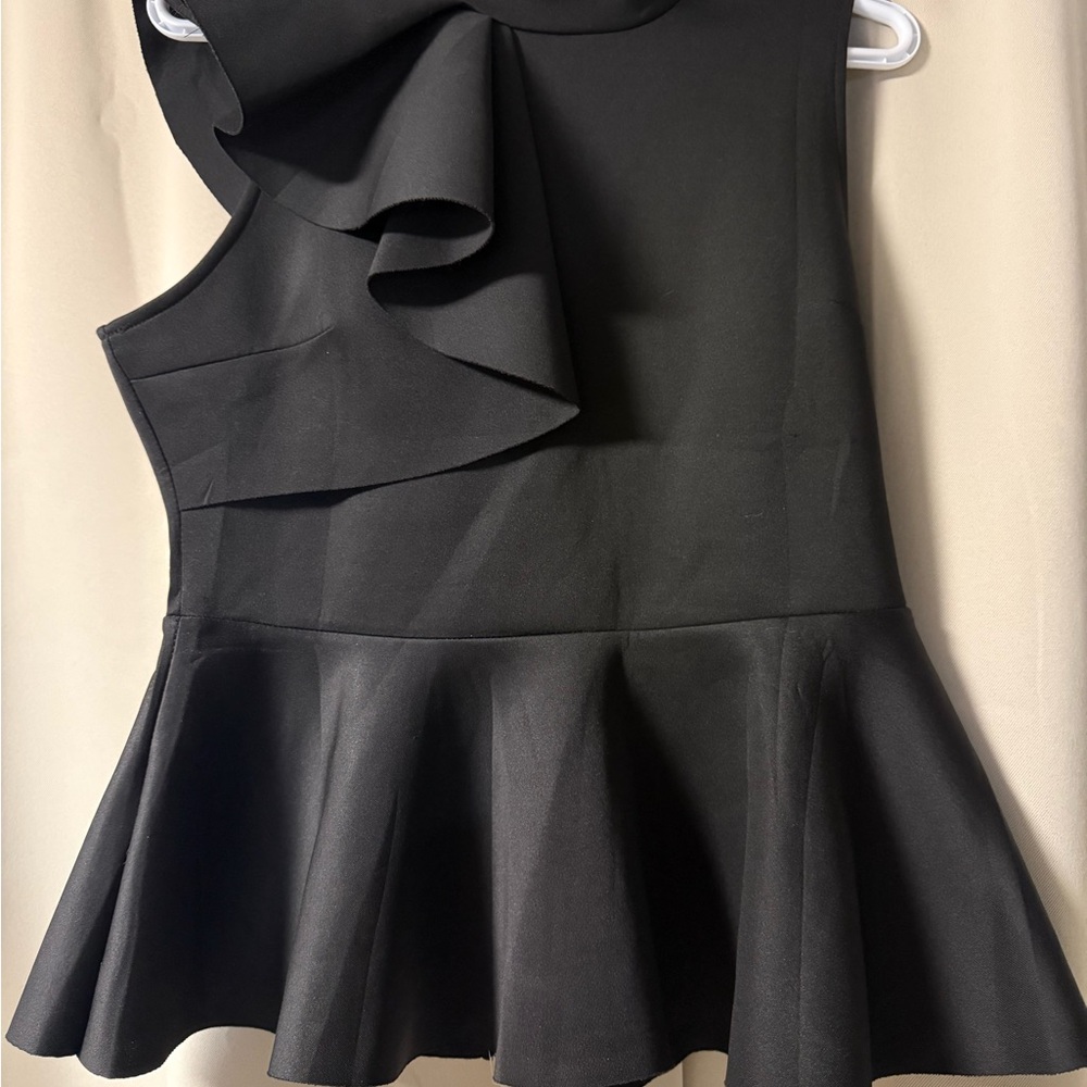 Black Ruffled Peplum Top w Back Zip